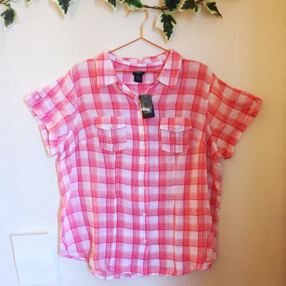Torrid Honey Plaid Button Up Shirt Size 1 NWT